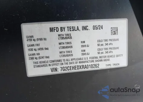 2024 Tesla Cybertruck All-Wheel Drive z USA, uszkodzony, nr VIN 7G2CEHEDXRA010262
